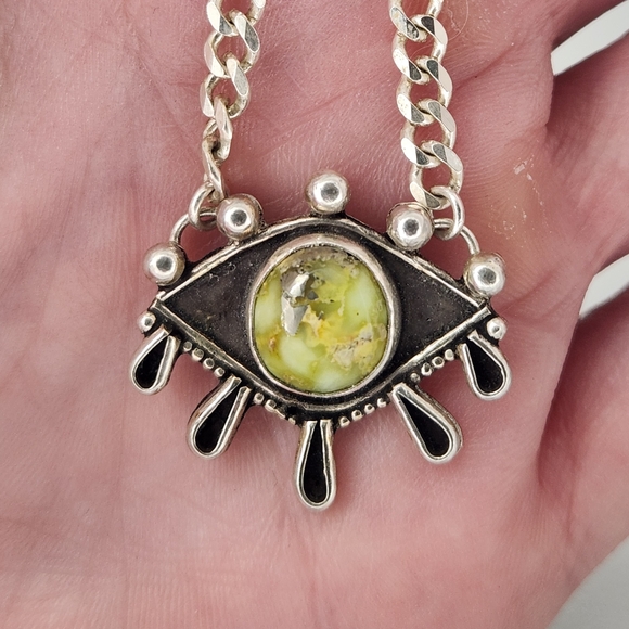 925 Sterling Silver Jewelry - Palamino Turquoise Evil Eye Sterling Silver Curb Chain Necklace